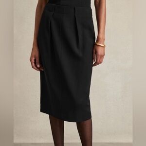 Reiss Gabi Tailored Midi Suit Skirt Black Size 4 US